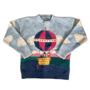 1988 Susan Bristol Up Up and Away Hot Air Balloon Wool Sweater